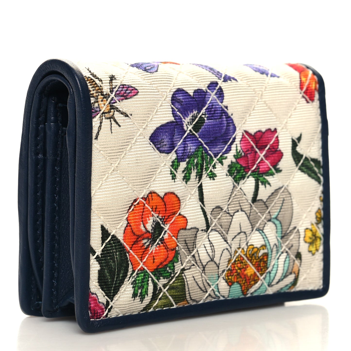 Canvas Flora Floral Trapuntata Zumi Card Case Wallet Great White Multicolor Blue Agata