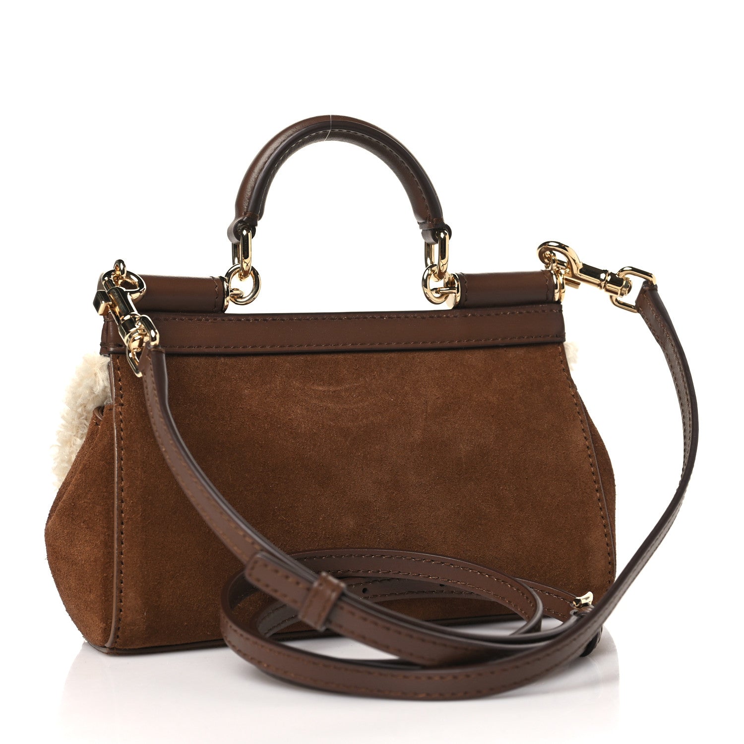 Dolce & Gabbana Suede Shearling Small Miss Sicily Satchel Marrone Caffe Latte 3 of 8