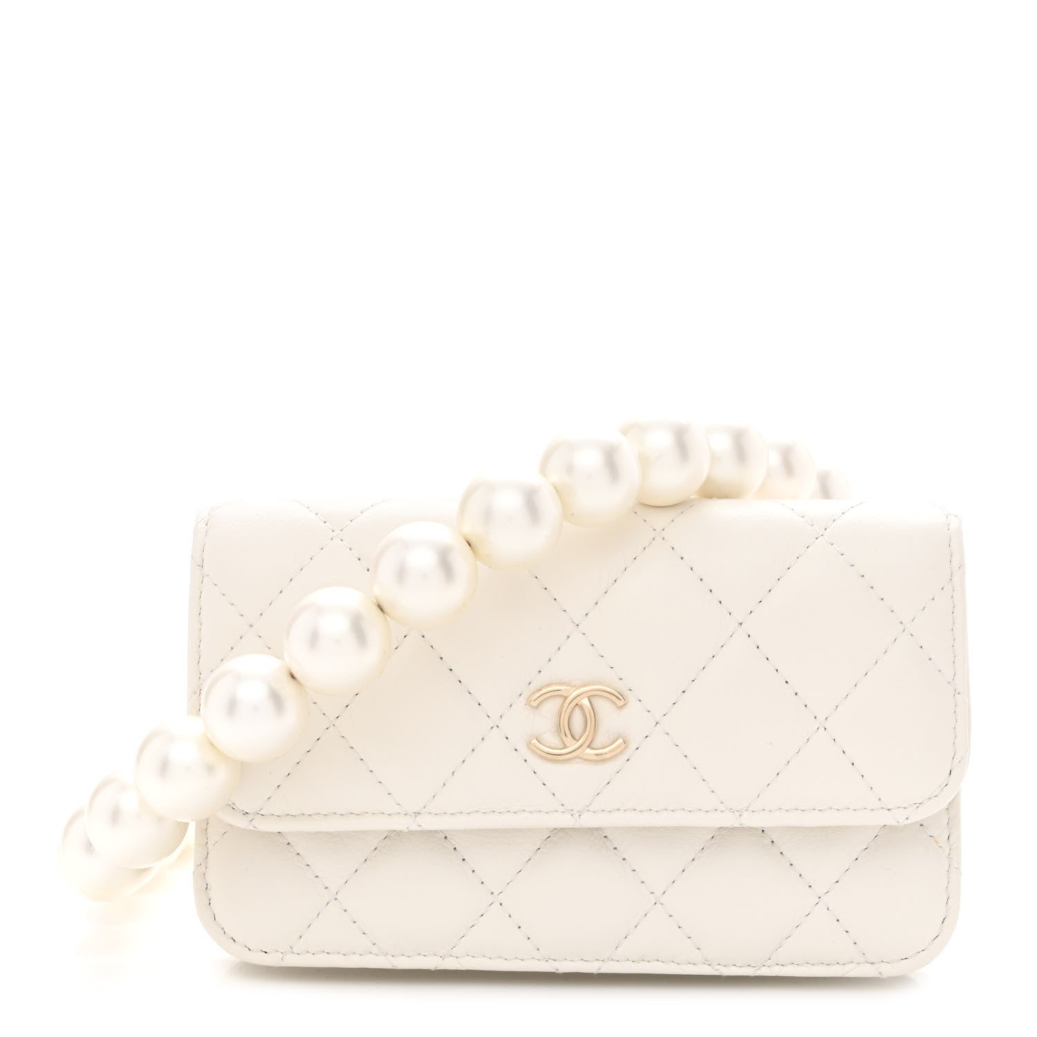 Chanel Calfskin Quilted Maxi Pearls Clutch With Chain White 1 of 14