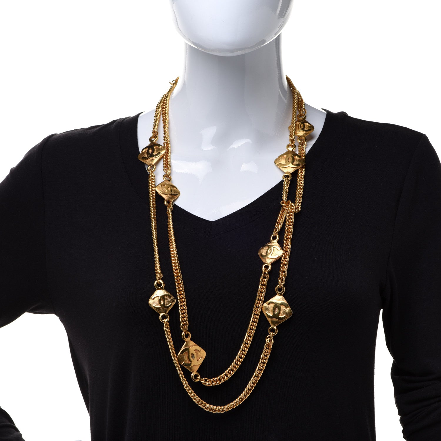 Chanel Metal CC Long Chain Necklace Gold 2 of 6