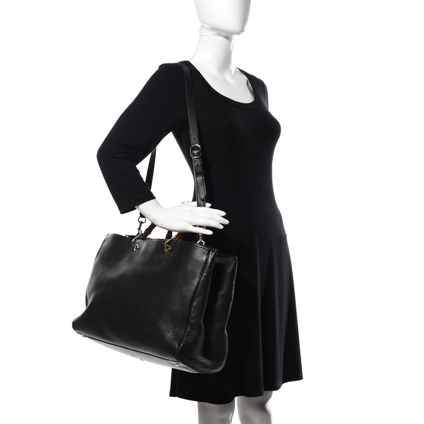 Calfskin Large Bamboo Shopper Tote Black