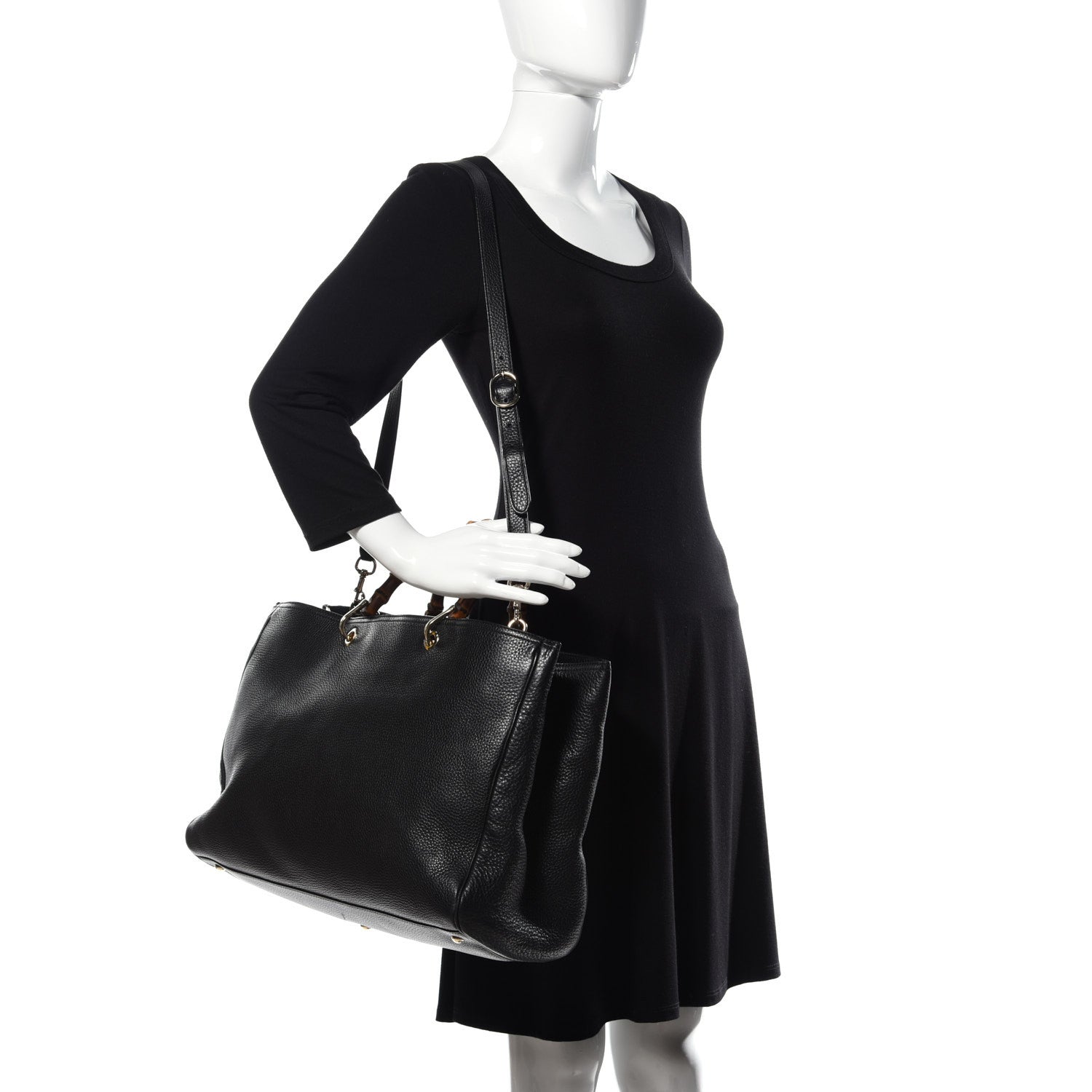 Gucci Calfskin Large Bamboo Shopper Tote Black 2 of 9