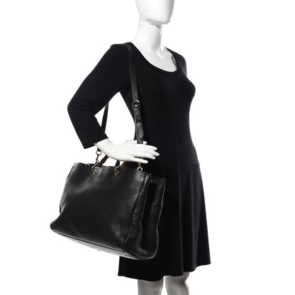 Gucci Calfskin Large Bamboo Shopper Tote Black 2 of 9