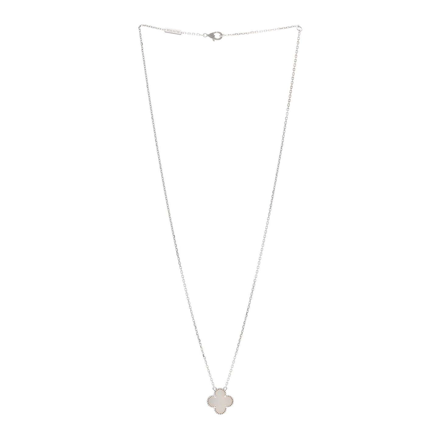 18K White Gold Mother Of Pearl Vintage Alhambra Pendant Necklace