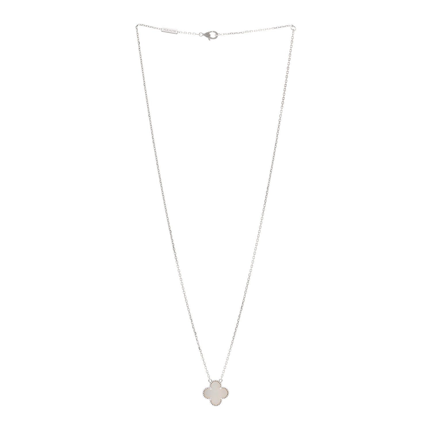 Van Cleef & Arpels 18K White Gold Mother Of Pearl Vintage Alhambra Pendant Necklace 3 of 6