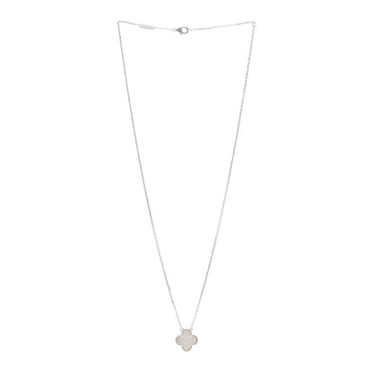 Van Cleef & Arpels 18K White Gold Mother Of Pearl Vintage Alhambra Pendant Necklace 3 of 6
