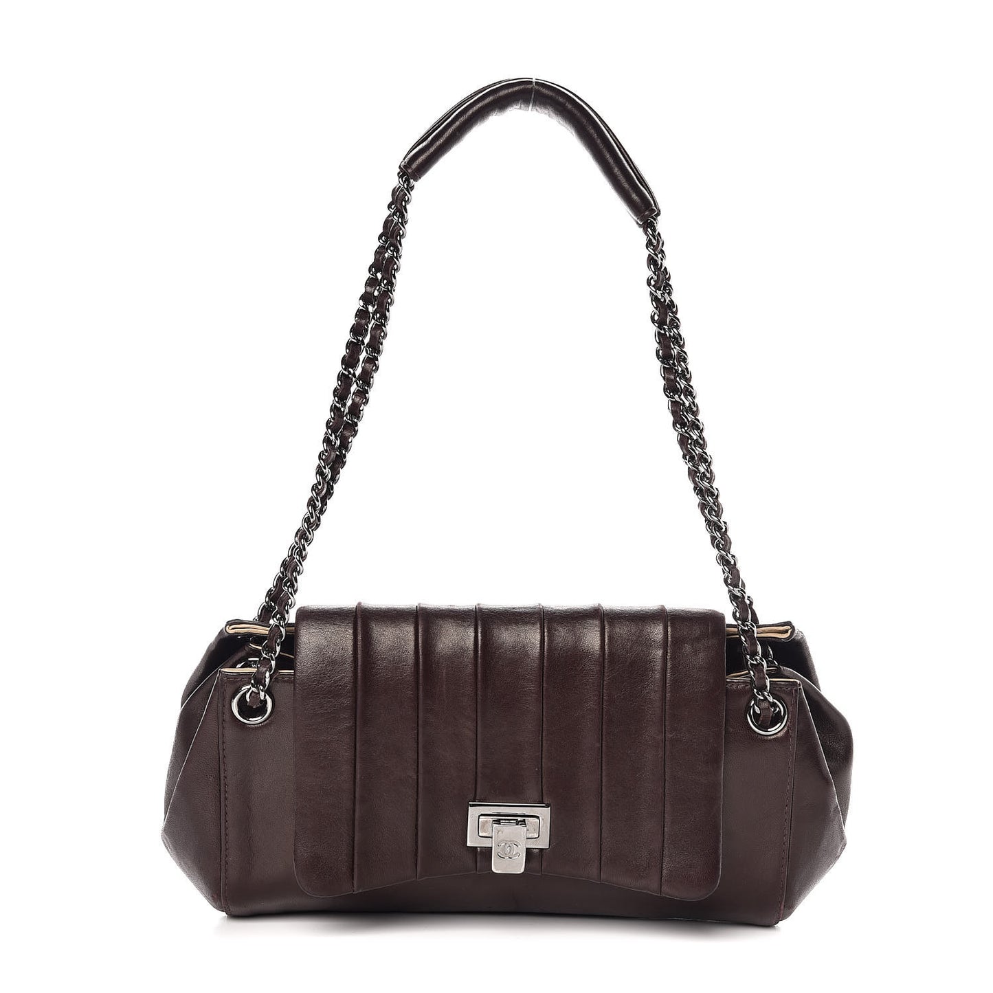 Vertical Quilt Lambskin Small Accordion Flap Brown