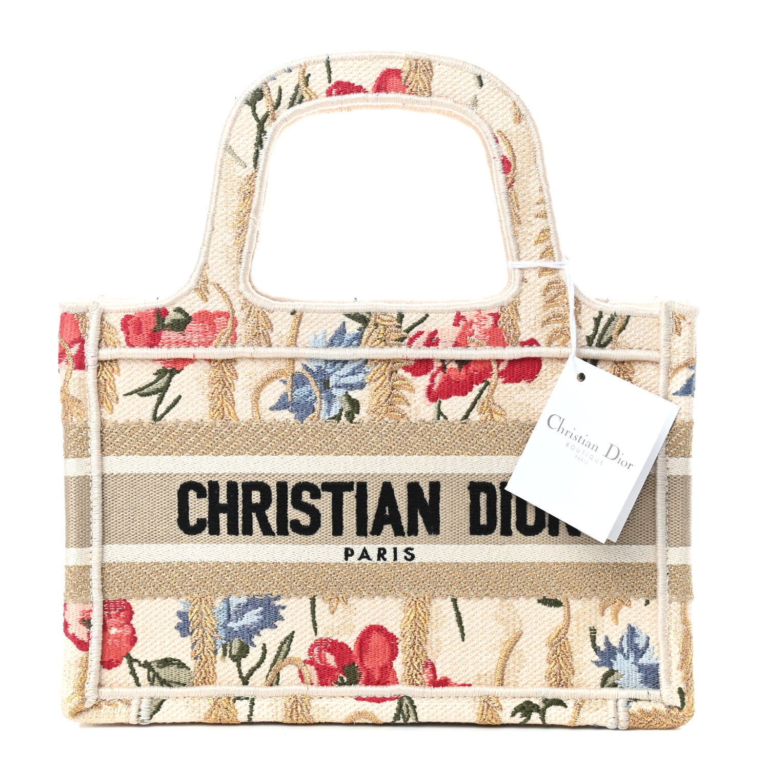 Christian Dior Canvas Embroidered Hibiscus Printed Mini Book Tote Beige Multicolor 1 of 9
