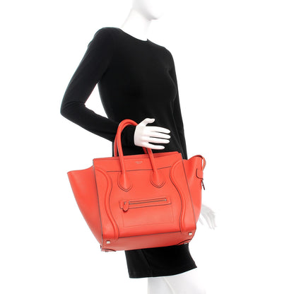 Celine Drummed Calfskin Mini Luggage Vermillion 2 of 7