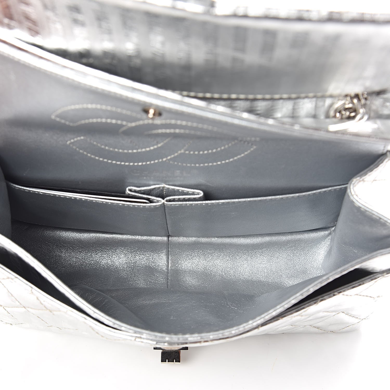Chanel Metallic Striped Calfskin 2.55 Reissue 226 Flap Silver 5 of 10