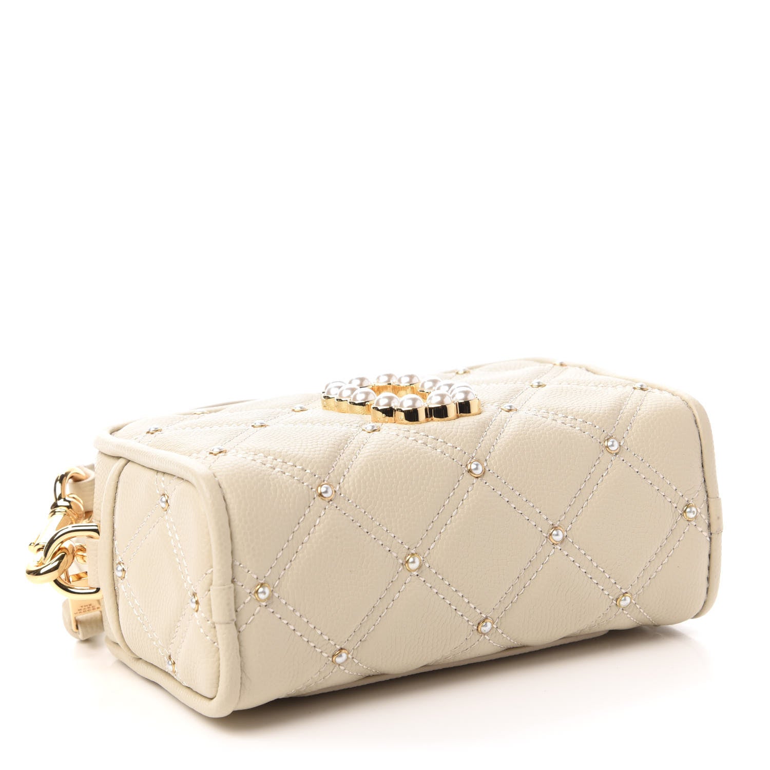 Marc Jacobs Calfskin Quilted Pearl The Softshot 17 Crossbody Oatmilk 4 of 10