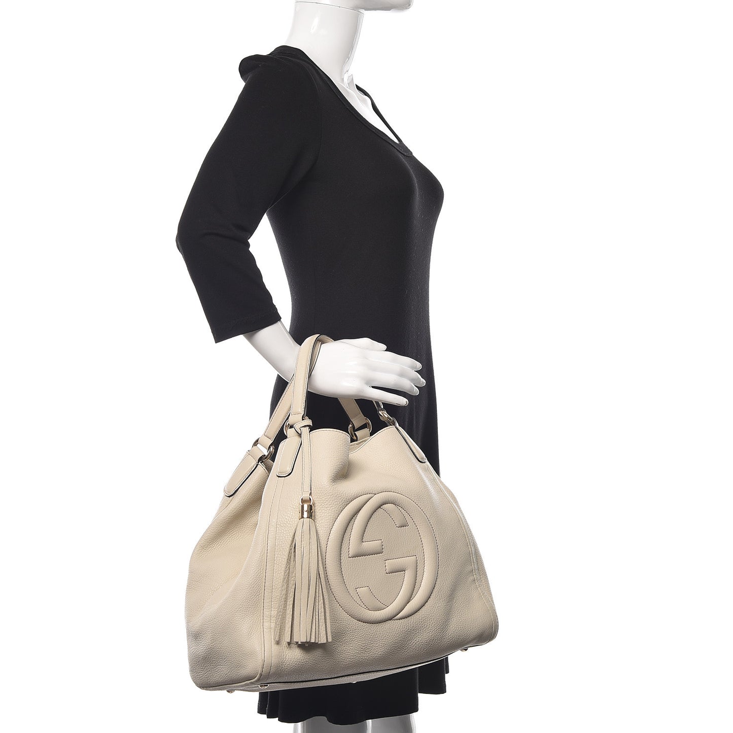 Pebbled Calfskin Medium Soho Shoulder Bag Off White