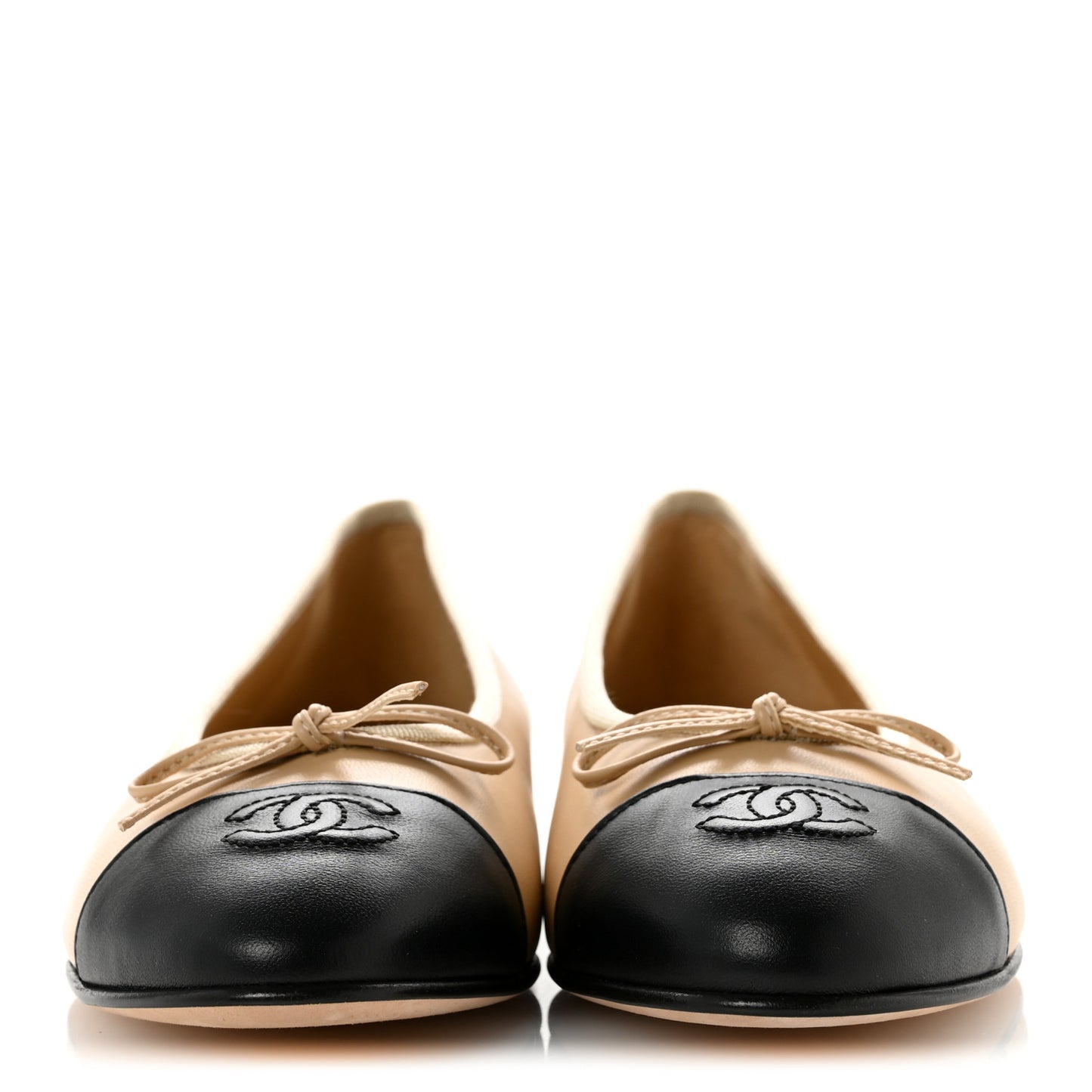 Lambskin Cap Toe CC Ballerina Flats 39.5 Beige Black