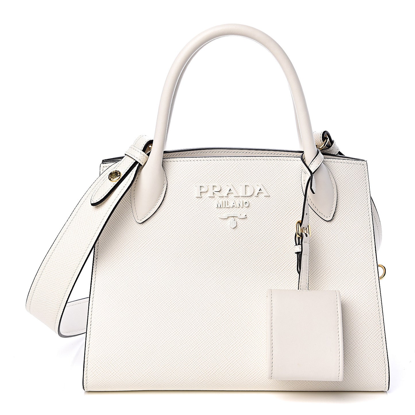 Saffiano Cuir Calfskin Small Monochrome Top Handle Tote White
