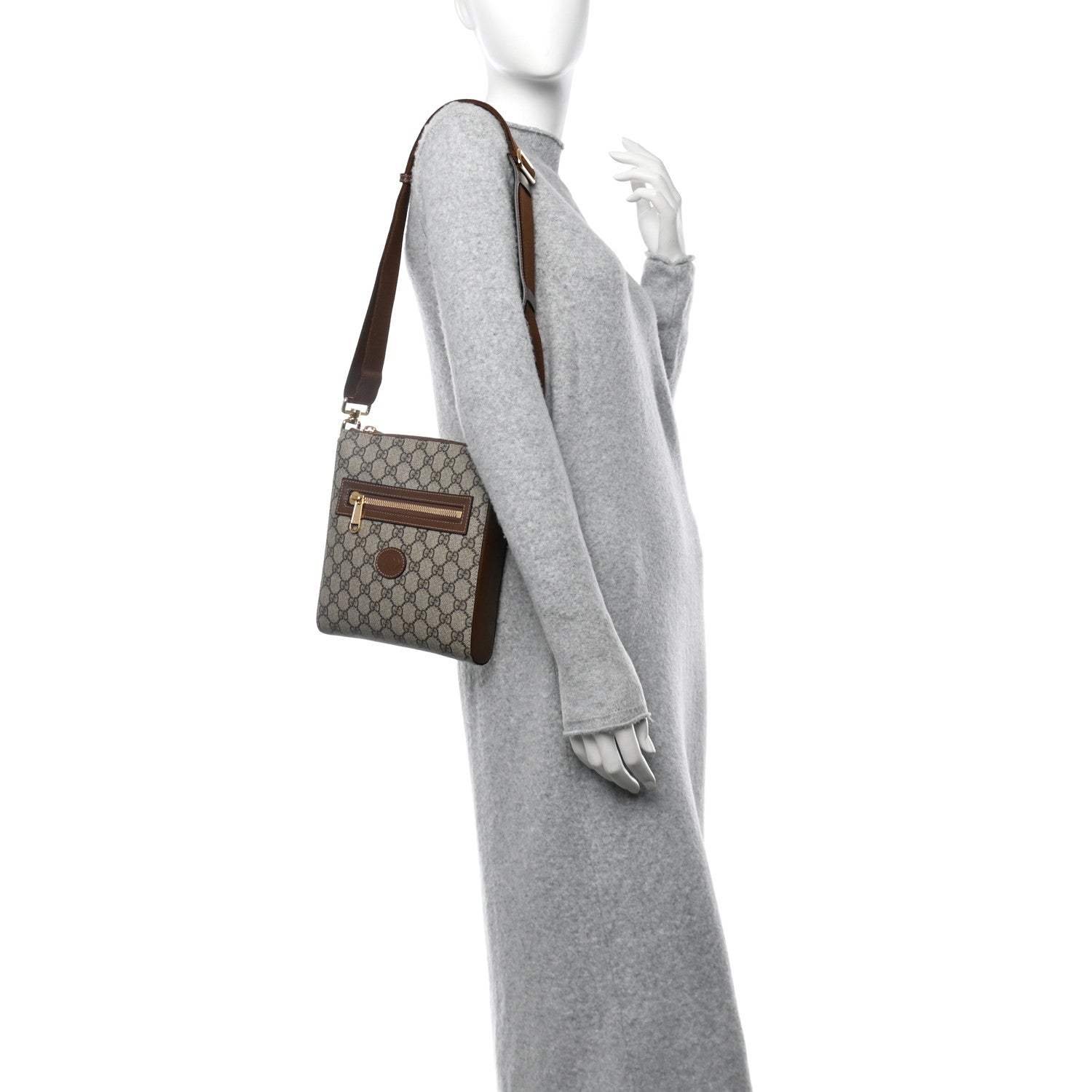 Gucci GG Supreme Monogram Azalea Calfskin Retro Interlocking G Flat Messenger Bag Beige Ebony Brown Sugar 2 of 11