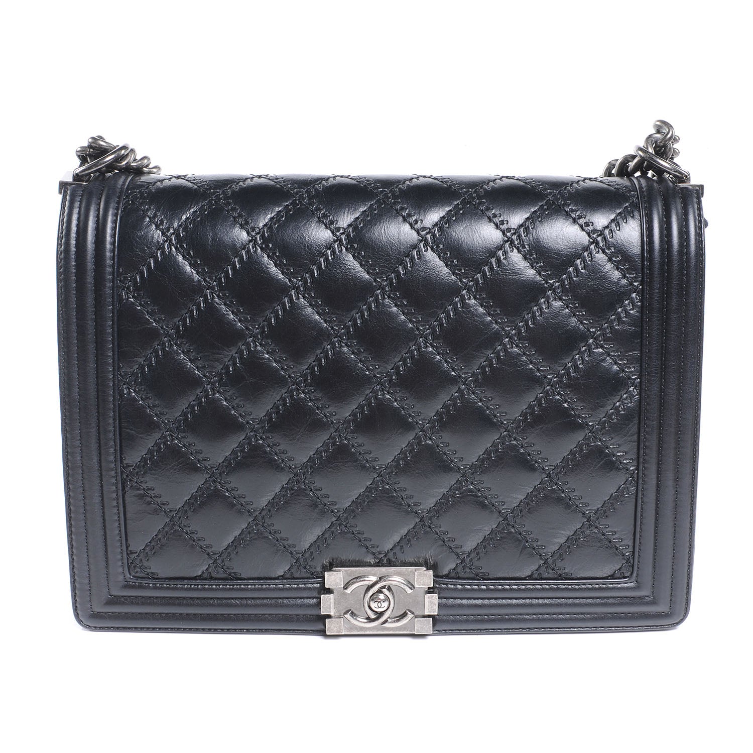 Chanel Calfskin Double Stitch Large Boy Flap Black 1 of 7
