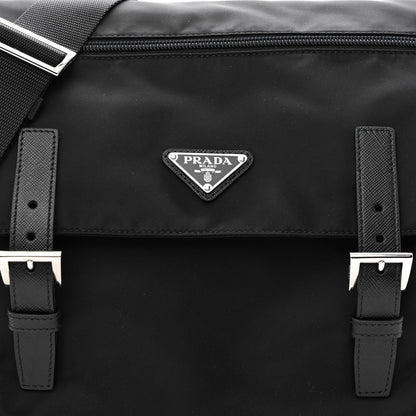 Prada Tessuto Nylon Saffiano Double Buckle Messenger Shoulder Bag Black 9 of 12