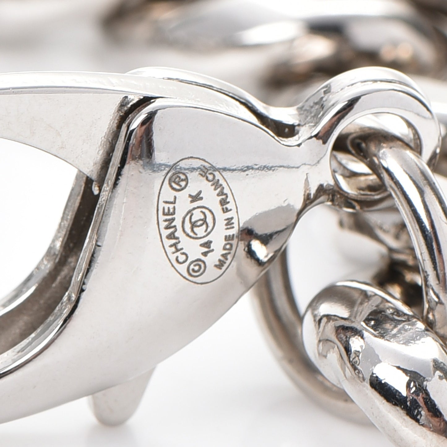 Plexiglass Pearl CC Padlock Bracelet Silver