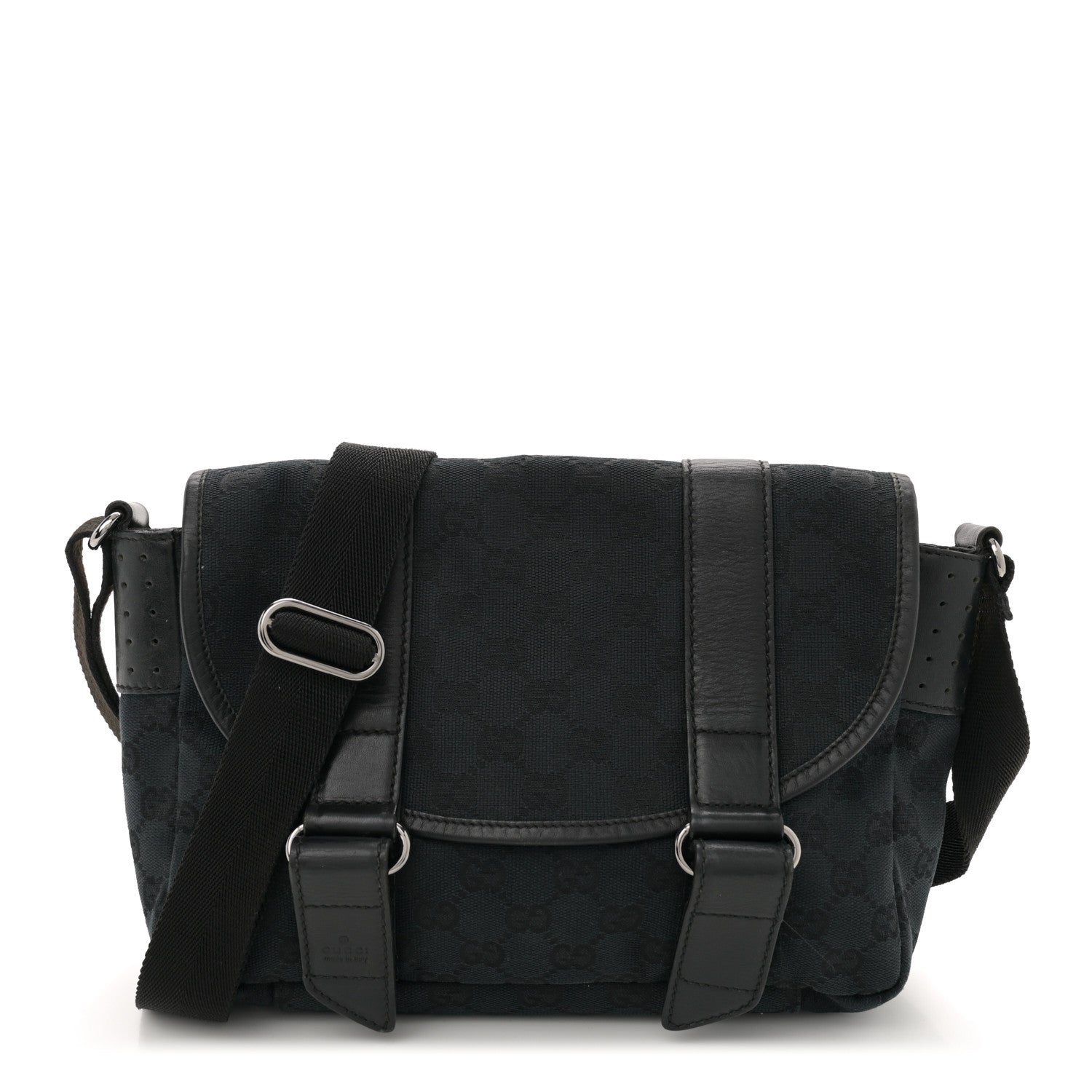 Gucci Monogram Small Double Buckle Flap Messenger Bag Black 1 of 12