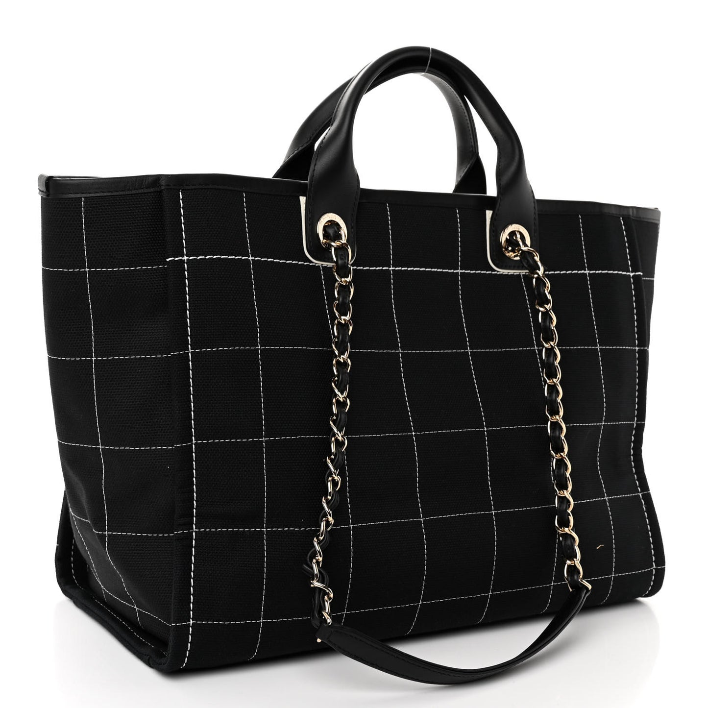 Cotton Medium Deauville Tote Black White
