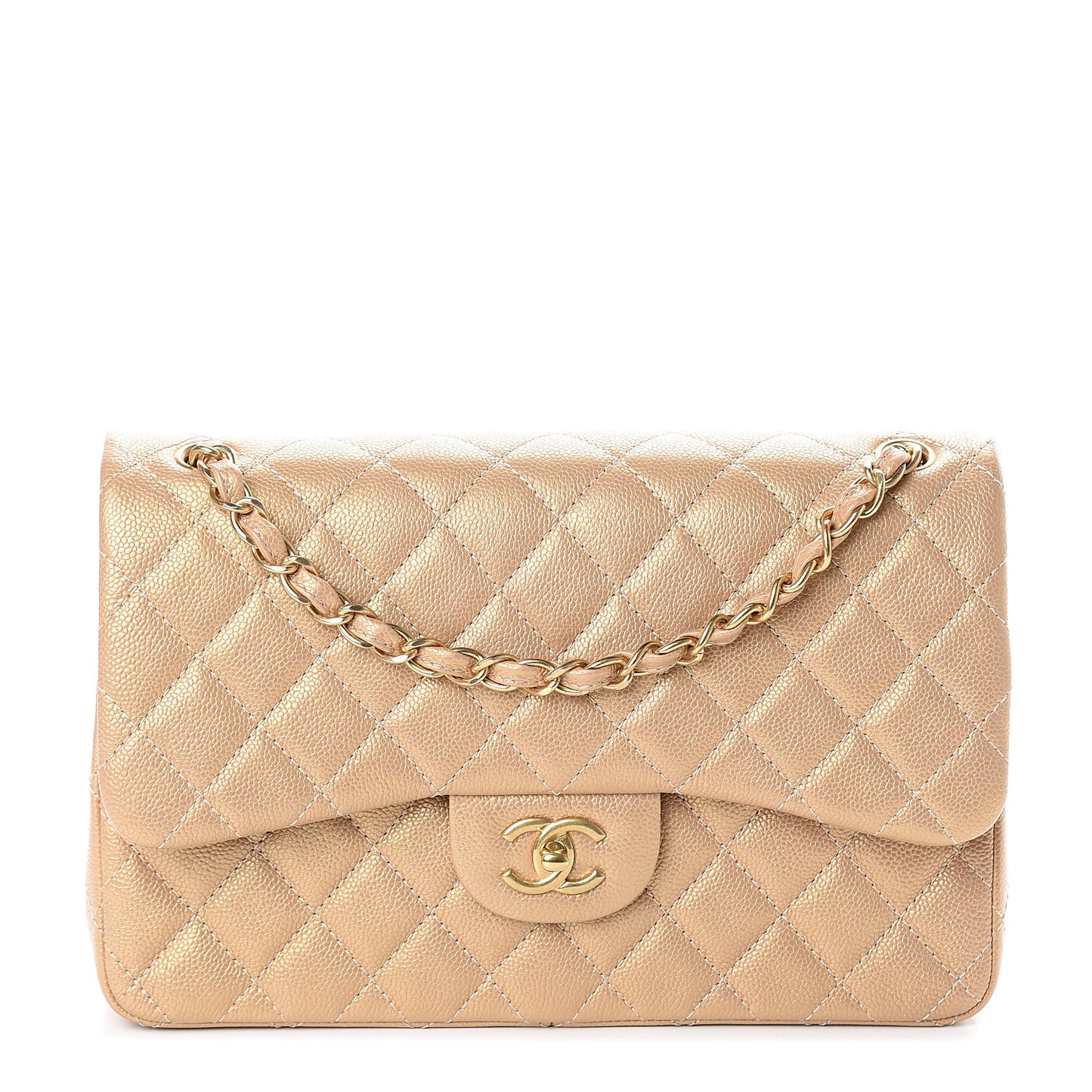 Pearly Caviar Quilted Jumbo Double Flap Gold