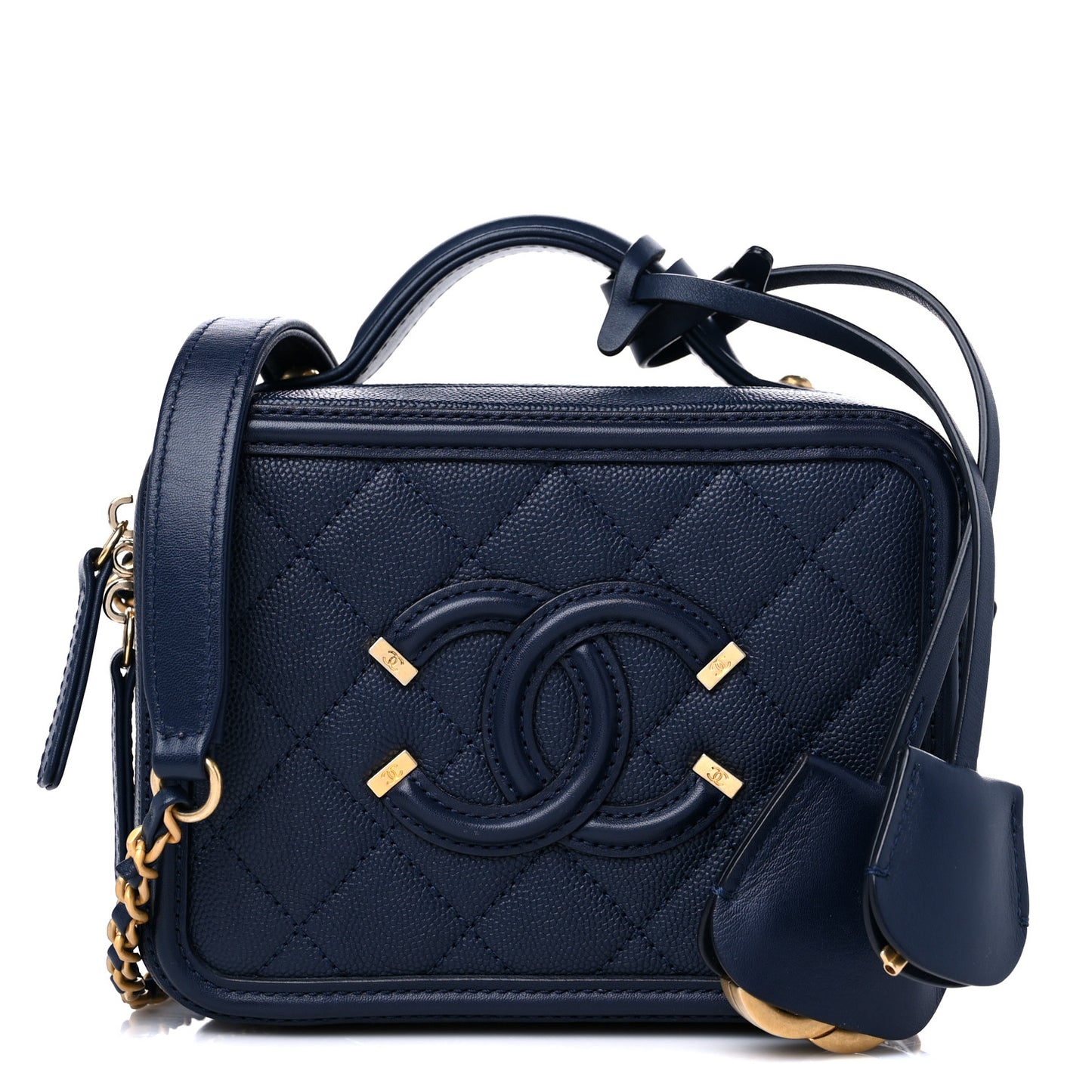 Caviar Quilted Small CC Filigree Vanity Case Navy