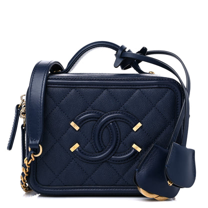 Chanel Caviar Quilted Small CC Filigree Vanity Case Navy 1 of 10
