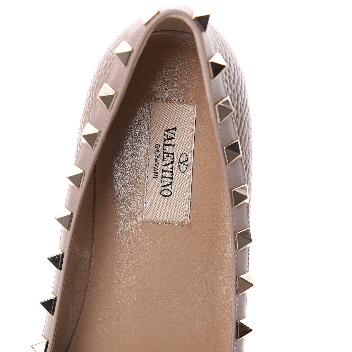 Pebbled Calfskin Rockstud Ballerina Flats 38.5 Poudre