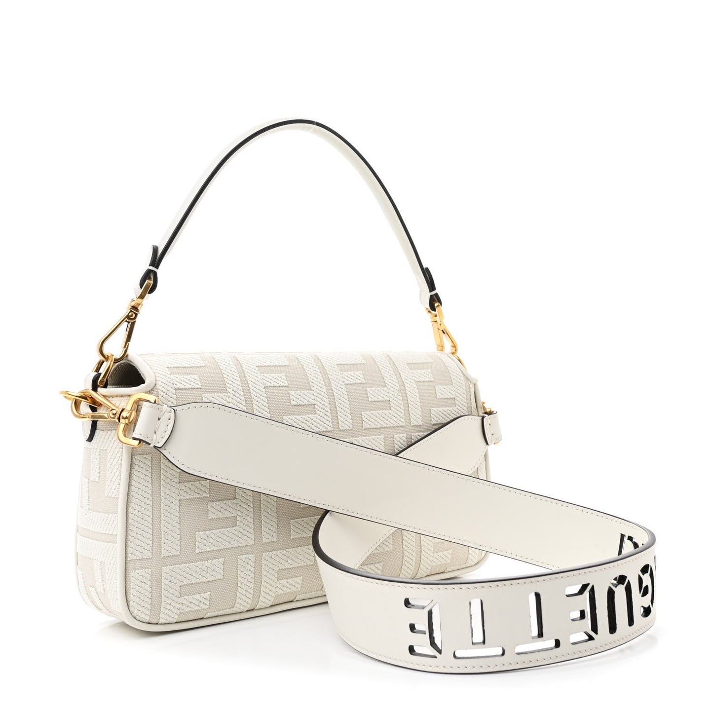 Canvas Vitello King Extra Strap FF Embroidered Baguette White Ice