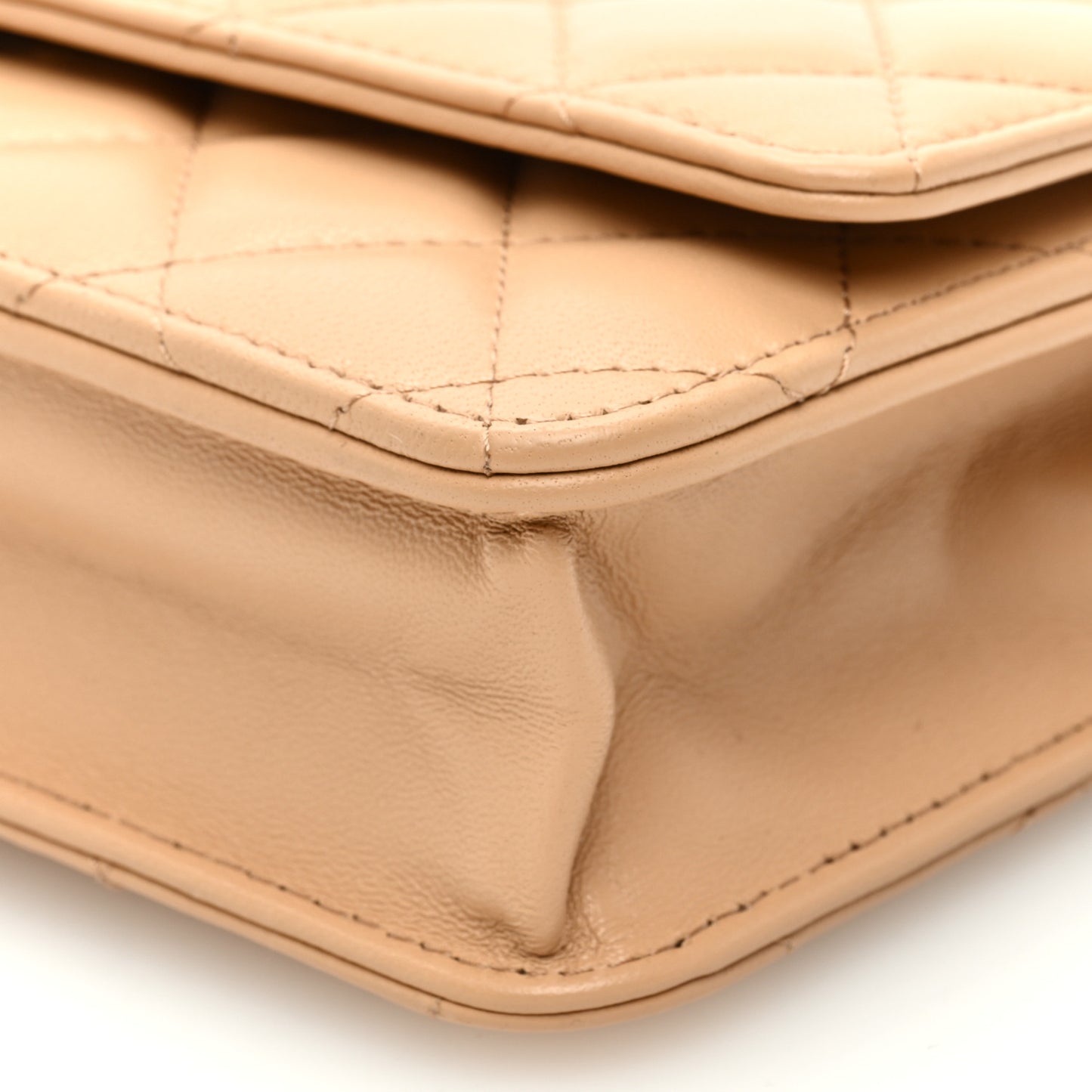 Lambskin Quilted CC Pearl Crush Wallet on Chain WOC Beige
