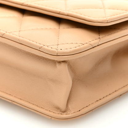 Chanel Lambskin Quilted CC Pearl Crush Wallet on Chain WOC Beige 10 of 11