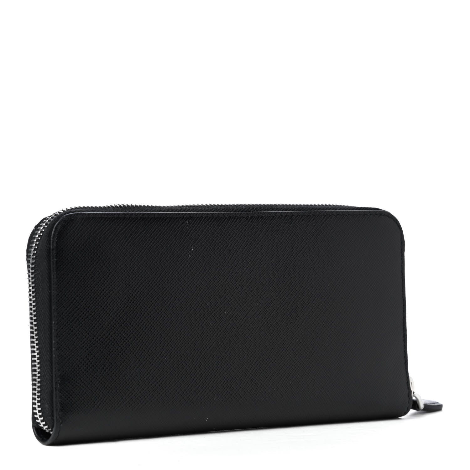 Prada Saffiano Triangle Zip Around Wallet Black 3 of 8