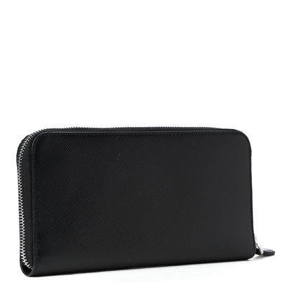 Prada Saffiano Triangle Zip Around Wallet Black 3 of 8