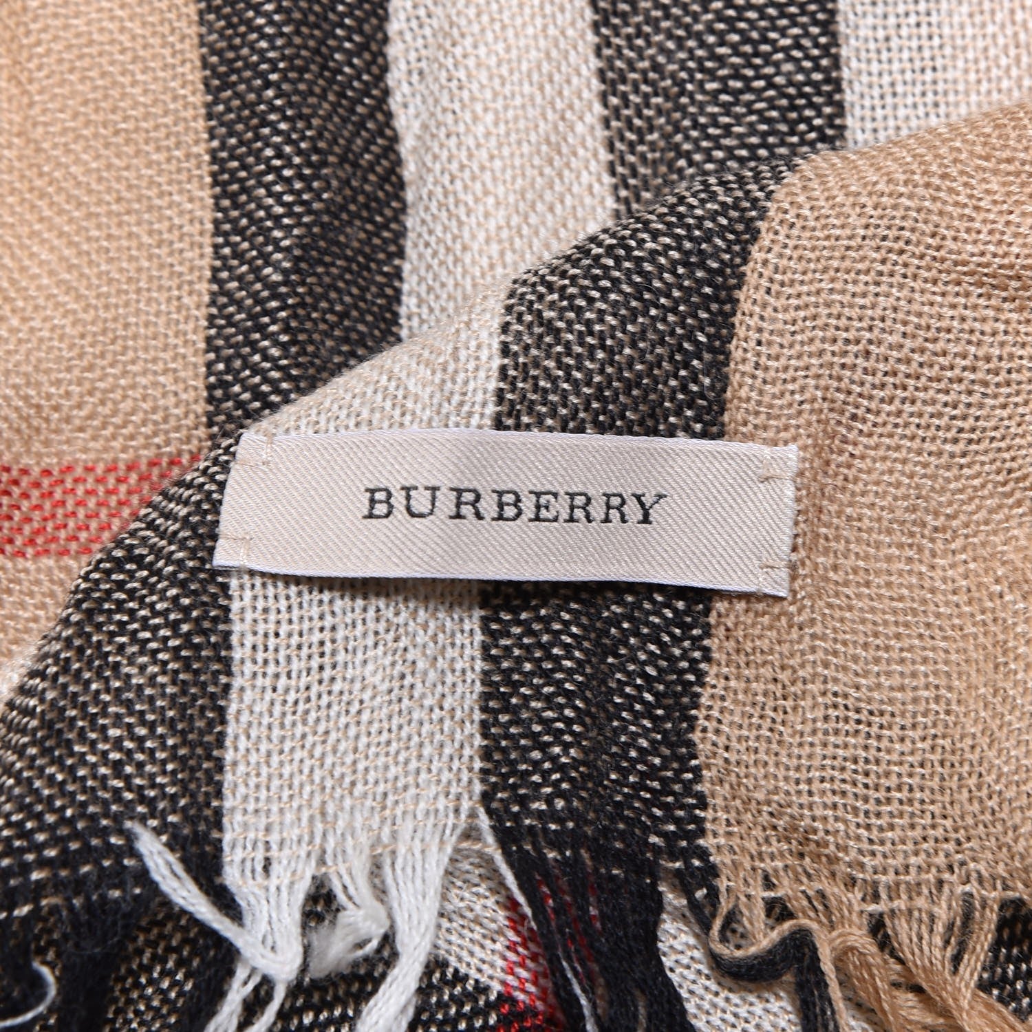 Burberry Merino Wool Cashmere Giant Check Lightweight Scarf Camel 5 of 5