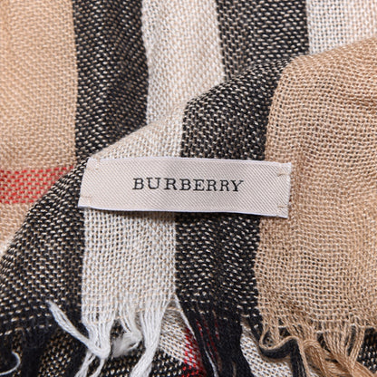 Burberry Merino Wool Cashmere Giant Check Lightweight Scarf Camel 5 of 5