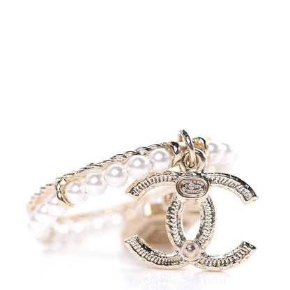 Chanel Crystal Pearl Charms CC Drop Earrings Gold 3 of 5