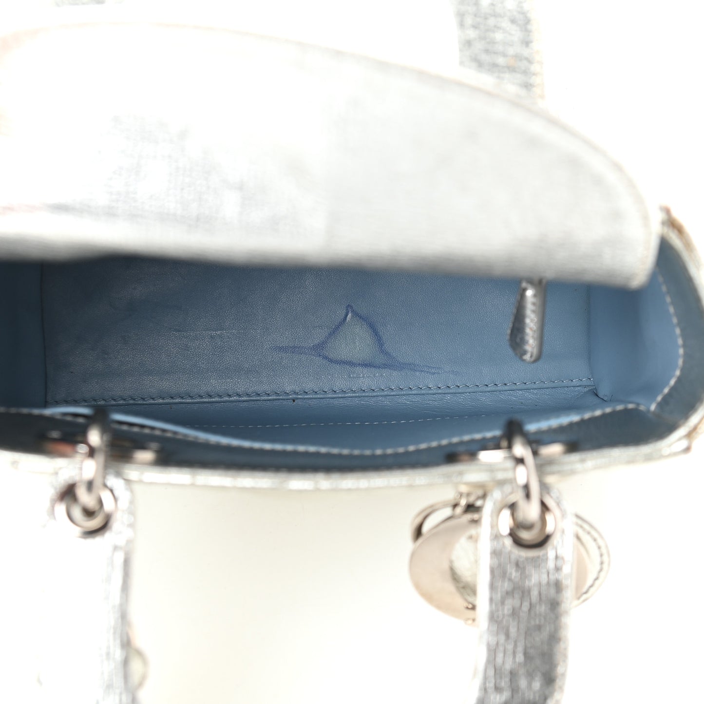 Metallic Grained Calfskin Cannage Small Lucky Badges My Lady Dior Silver