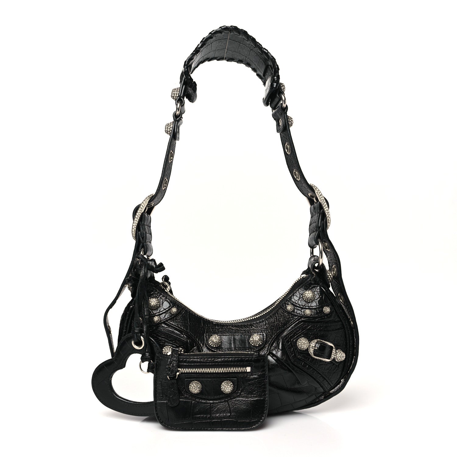 Balenciaga Extra Supple Calfskin Crystal Crocodile Embossed Le Cagole Shoulder Bag XS Black 3 of 12