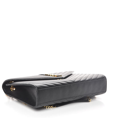 Saint Laurent Grain De Poudre Matelasse Chevron Large Monogram Satchel Black 4 of 11
