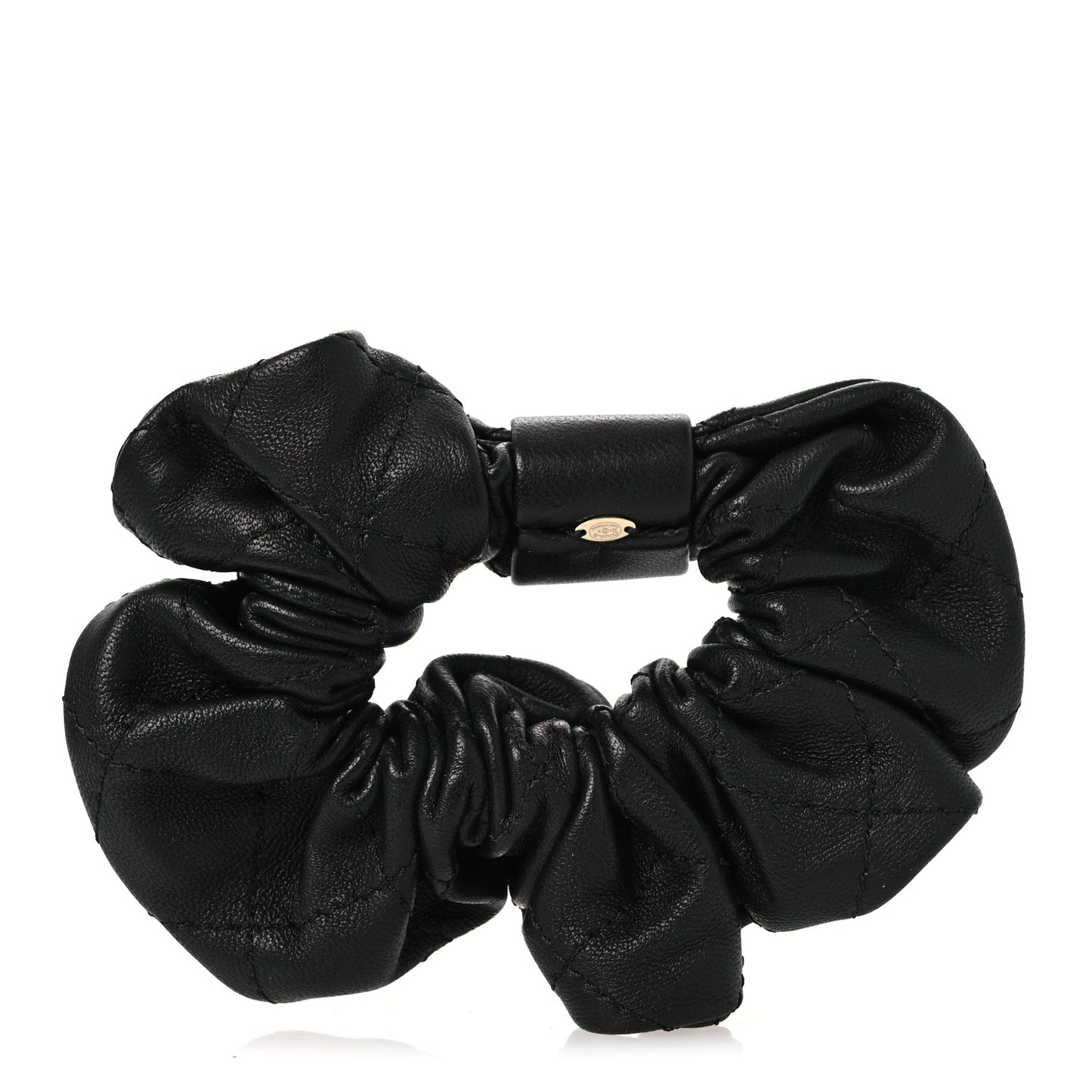 Lambskin Quilted CC Hair Scrunchie Black