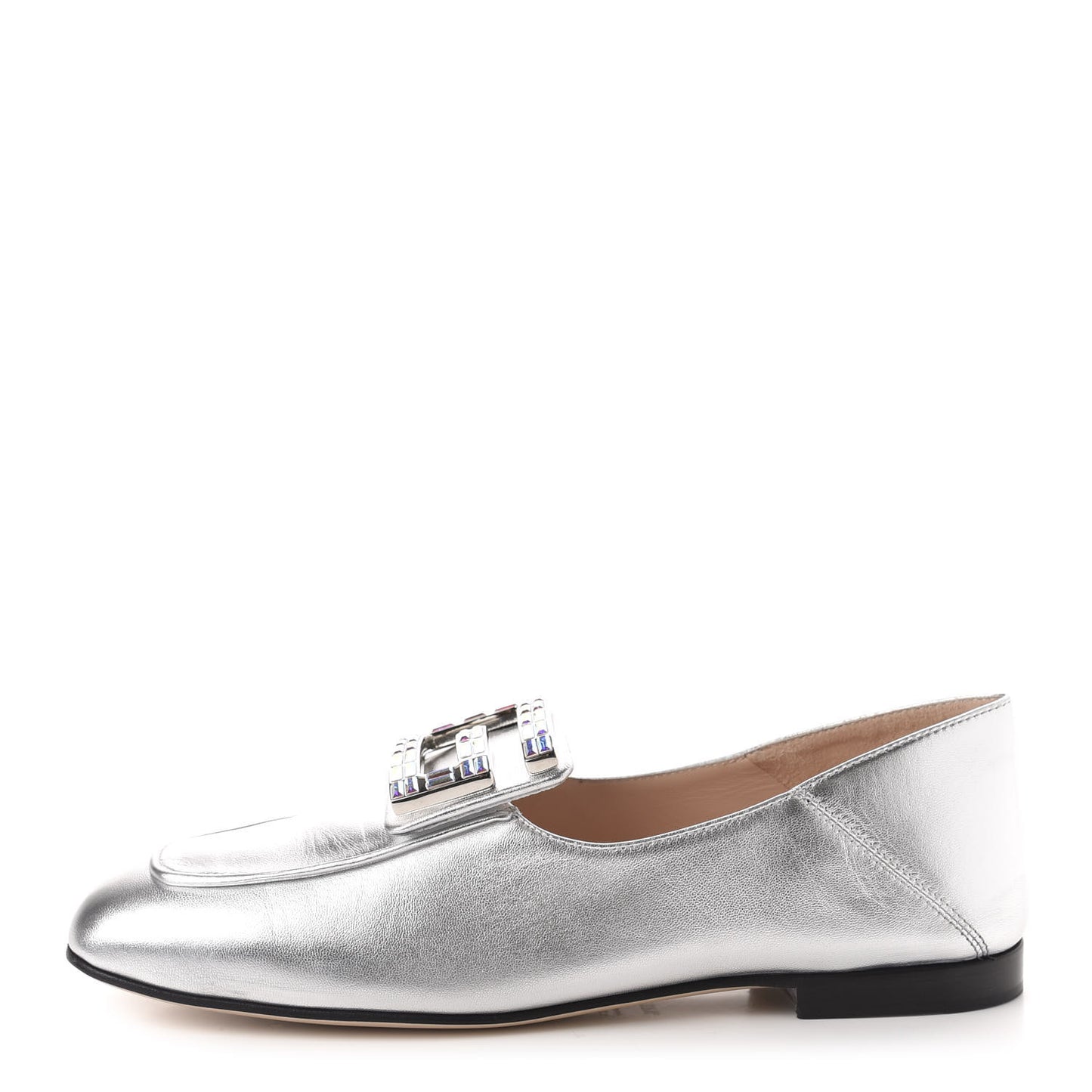 Metallic Nappa Crystal Square G Madelyn Loafers 37.5 Silver
