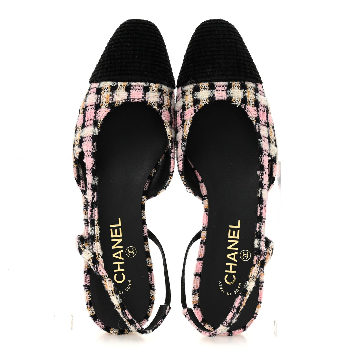 Tweed Cap Toe CC Slingback Flats 40 Black Pink White