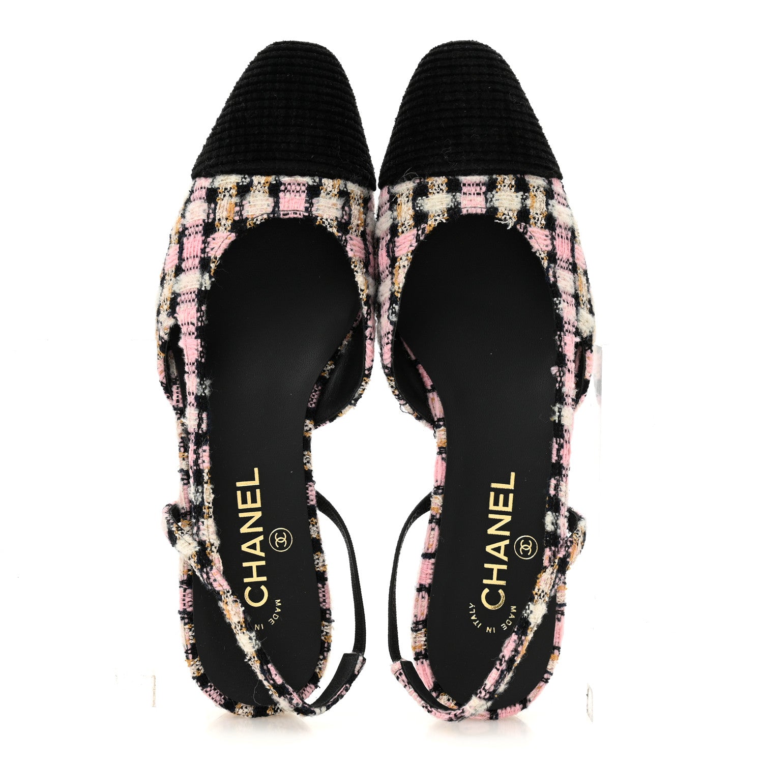 Chanel Tweed Cap Toe CC Slingback Flats 40 Black Pink White 2 of 10