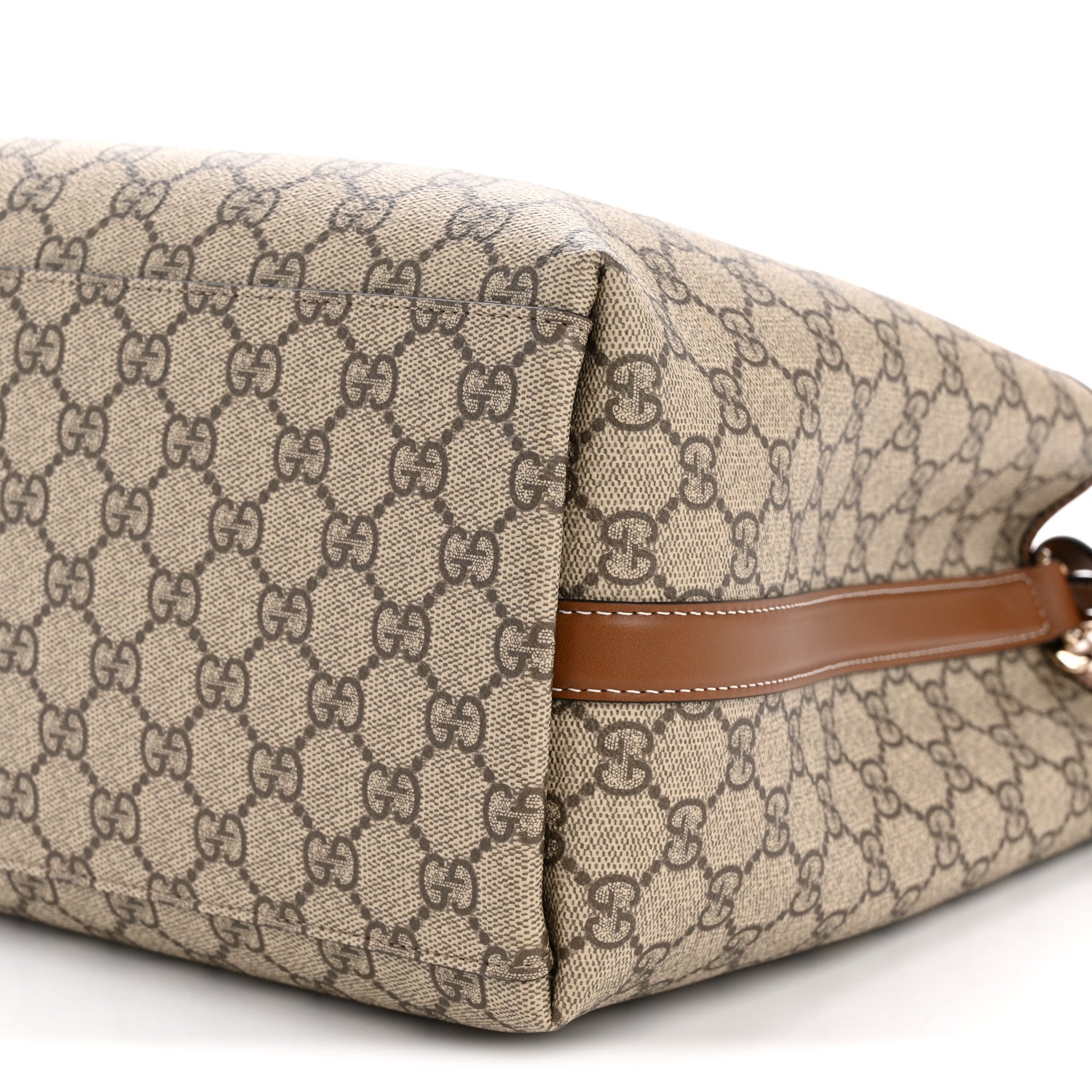 Gucci GG Supreme Monogram Medium Emblem Bucket Bag Beige Brown 10 of 11