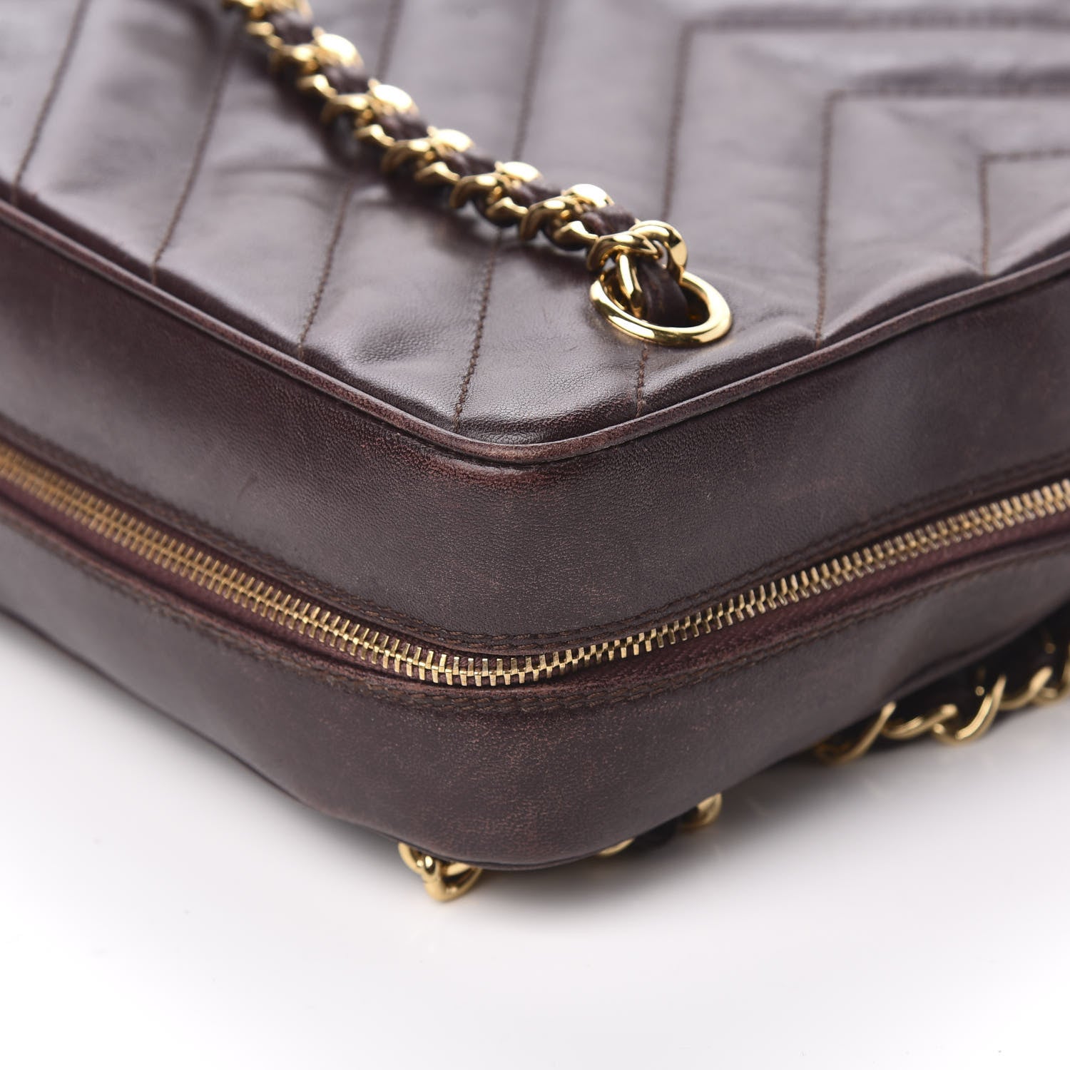 Chanel Lambskin Chevron Quilted Camera Case Brown 11 of 16
