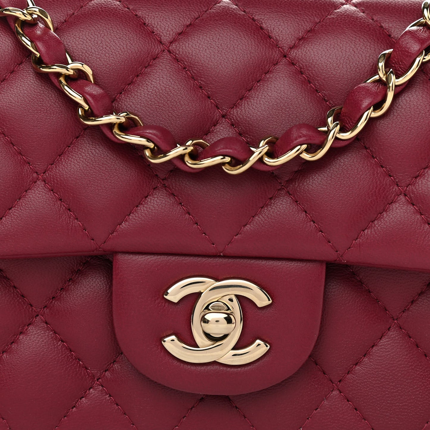 Lambskin Quilted Mini Rectangular Flap Burgundy