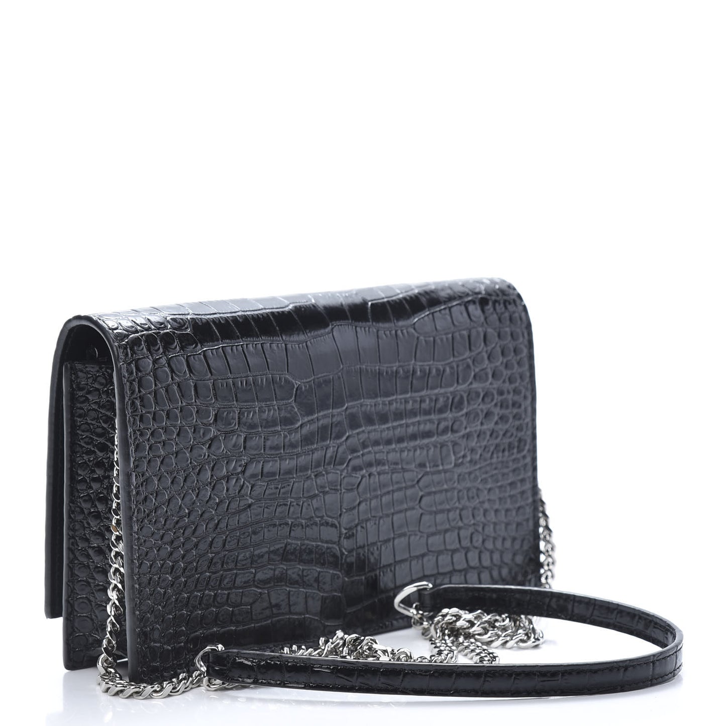 Calfskin Crocodile Embossed Kate Monogram Tassel Chain Wallet Black