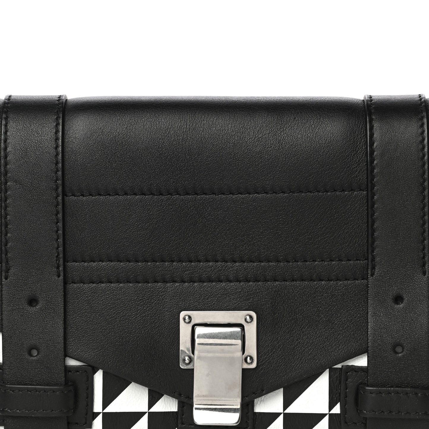 Triangle Print Calfskin PS1 Pochette Clutch Black White