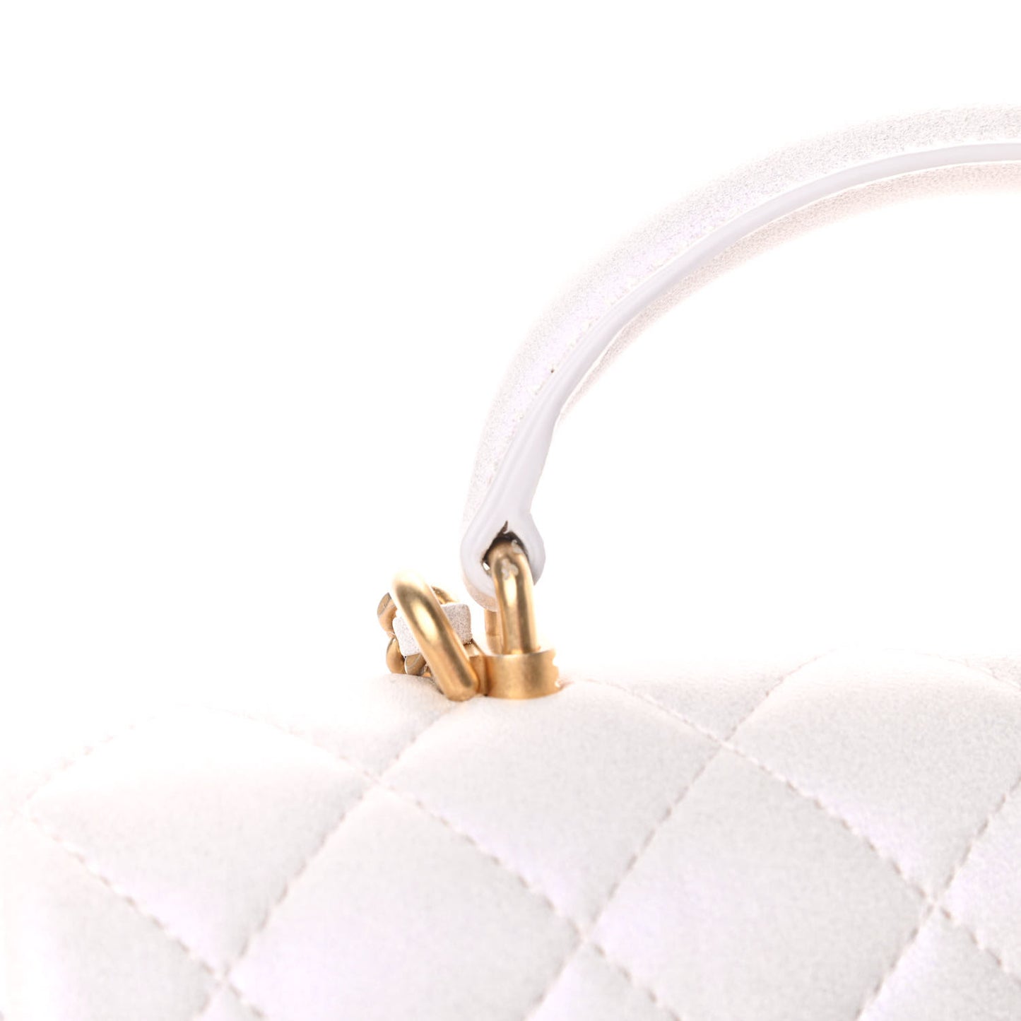 Iridescent Lambskin Quilted Mini Top Handle Rectangular Flap White