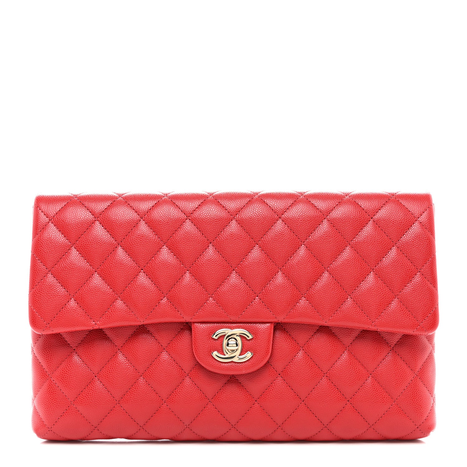 Chanel Caviar Quilted Flap Clutch Red 1 of 7